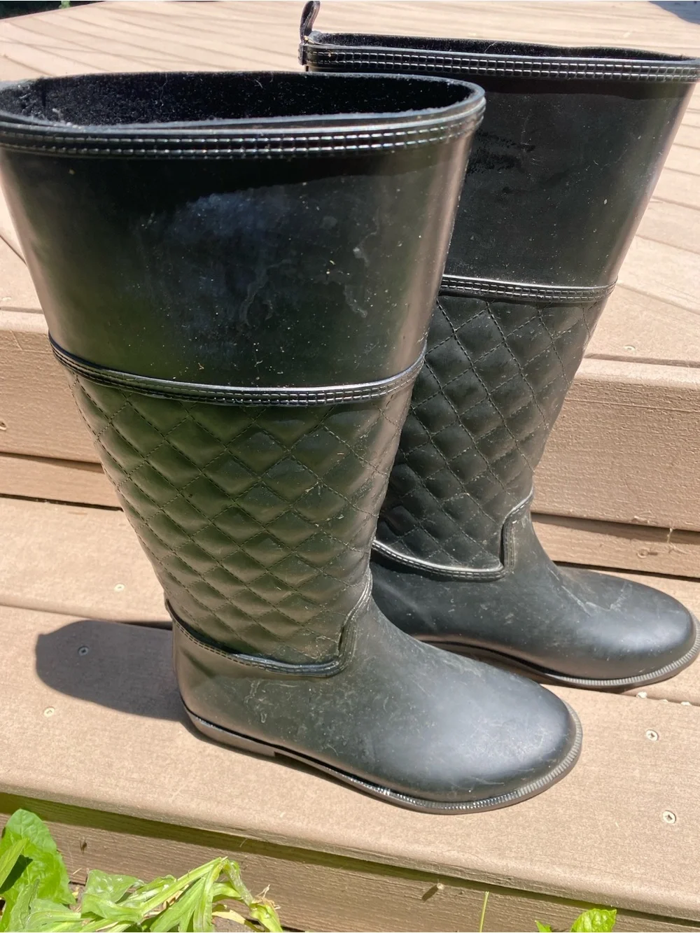 Black Quilted Tall Rain / Garden Boots